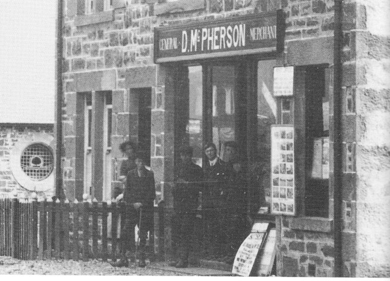 Duncan McPherson's shop and post office (now Saucy Mary's) with the Free Church in the background (the McPherson family lived at Sunnybank)
