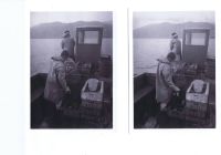 1972 – Sandy Finlayson (Priffy) and Ian MacKenzie launching creels onboard The Viking