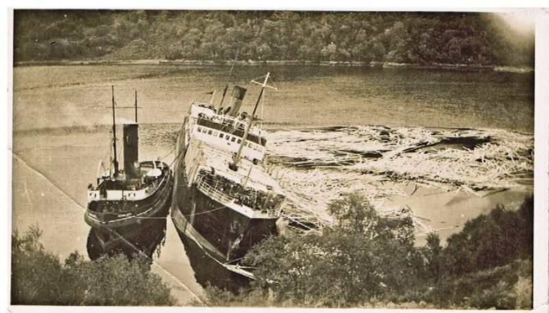 Early 1930's - The Cara Holed when she hit either a rock or the Black Island, her load of timber was discharged in Loch Na Beiste, to allow repairs to be carried out.