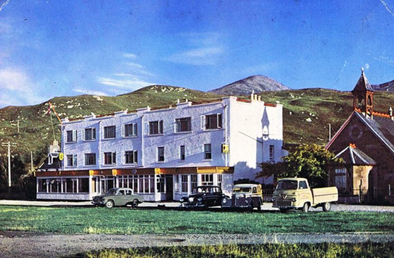 Marine Hotel newly refurbished late 1950's. Note the Bell tower is still on the Free Church.