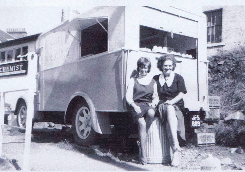 Circa mid 1960's - At the Tea Bar in Kyle (on the ferry car park)
Janet MacGregor  (nee Campbell) and Janet MacLeod