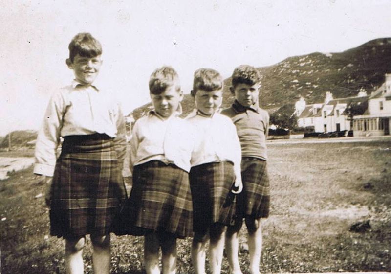 1935-36 - On the Corran (with the Marine Hotel to the right) Left to right: The Macrae Brothers - Iain, Calum and Allan (twins) and Willie John