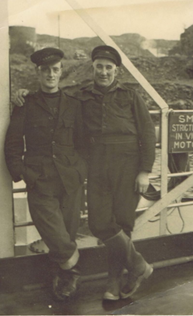 Circa 1954 - David MacKay on the left and John MacLaine (Johnny Mimac) on the ferry turntable at Kyle.