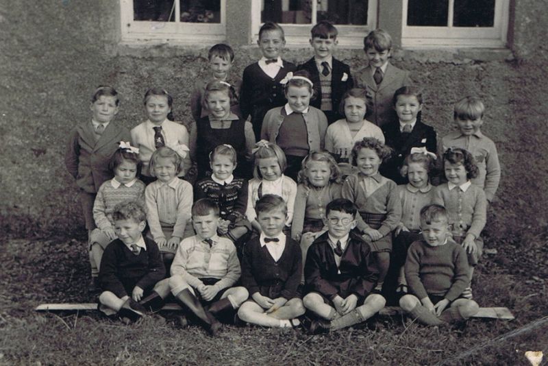 Kyleakin Public School - circa 1954 - Wee Room
Back row: John Morrison, Alistair Branson, Neil Graham, Ian Sikorski
Second row: Neil Grant, Nancy Morrison, Jessie Ann Maclaine, Joyce Maclean, Martha Macintosh, Margaret Macrae, Angus Graham
Third row: Kate Ann Reid, Caroline Soper, Janette Macpherson, Margaret Mackinnon, Ann Robertson, Carole Brown, Ruth Soper, Chrissie Graham
Front row: Robert Maclaine, Alistair Finlayson, Colin Branson, Roderick Maclean, John Paterson.