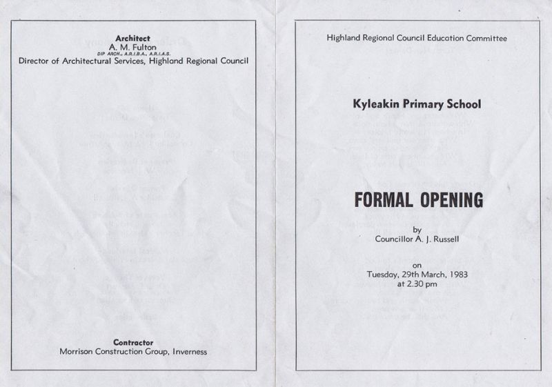 Kyleakin Primary Formal Opening Program - 1983.