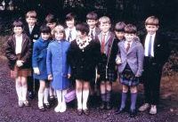 1970 - Children attending the Skye Mod. 
Back - left to right:  David Taylor, Donalda Nicolson, Morag Urquhart, Robin Graham, John Reid, Roderick Robertson & Iain MacKinnon
Front - left to right:  Sandra Macrae, Margaret MacKay, Mairi MacInnes, Greta MacLeod & Peter Robertson