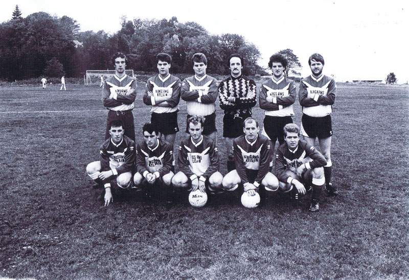 1990 ish - Kyleakin Football Team at the old Football Park
Standing left to right: Leonard Chiffers, Donald MacLeod, John MacLeod, John Robertson, Peter Robertson and John Reid
Kneeling left to right:  James Munro (Chips - Breakish), Malcolm Reid, Norman Robertson, Christopher MacKinnon and John Houston